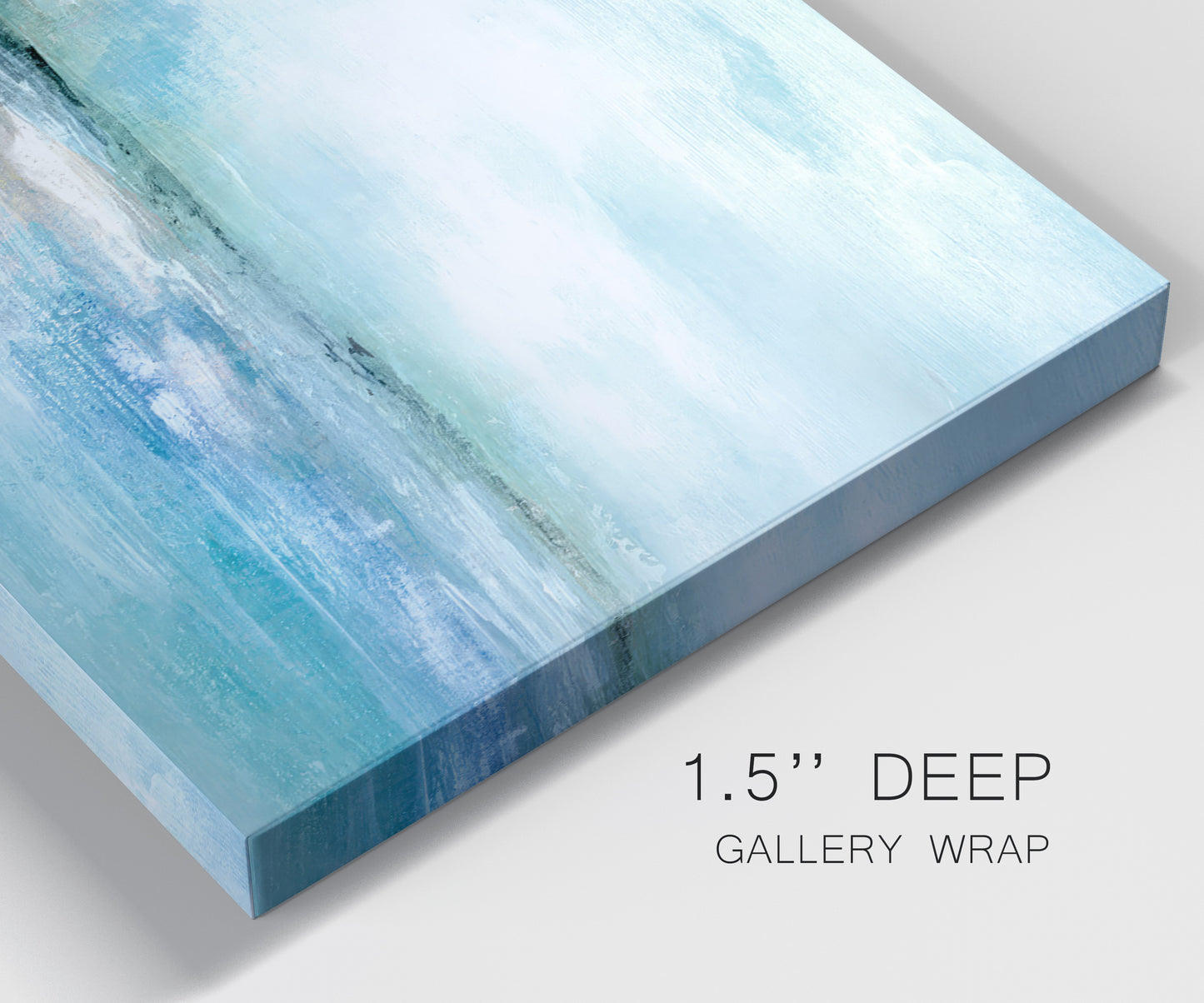 Close-up view of wrapped canvas corner featuring sunset silhouette over coastal water.