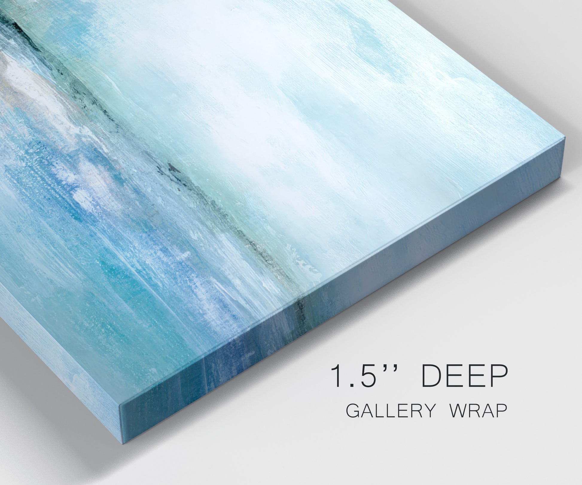Close-up view of wrapped canvas corner featuring sunset silhouette over coastal water.