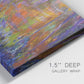 Close-up view of wrapped canvas corner featuring abstract rainfall with butterfly forms.