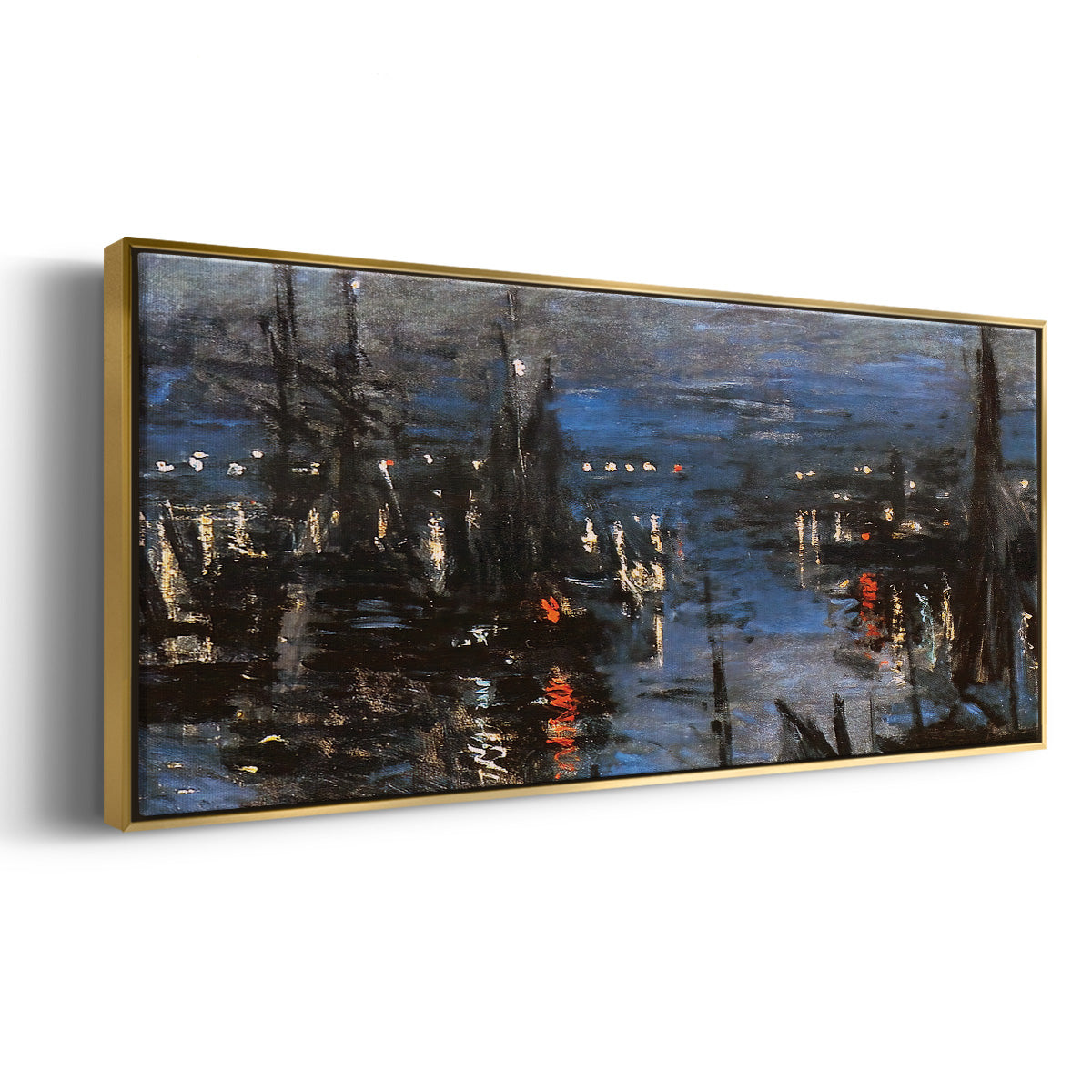 The Port of Le Havre, Night Effect, 1873 - Floater Framed Canvas Print