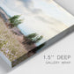 Close-up view of wrapped canvas corner featuring wildflowers across tuscan landscape.