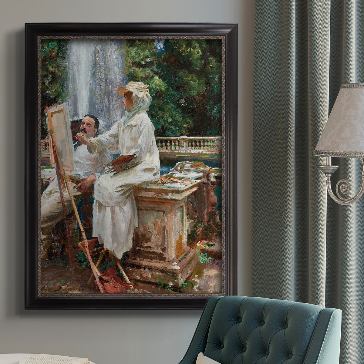 The Fountain Villa Torlonia, Frascati, Italy - Ornate Framed Canvas Print