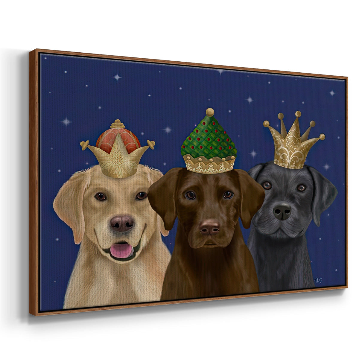 Christmas Labradors, Three Kings - Floater Framed Canvas Print