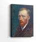 Side view of a canvas art print of a stylized portrait with energetic lines and bold tones, showing gallery-wrapped depth.