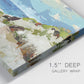 Close-up view of wrapped canvas corner featuring sand dunes beside open water.