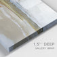 Close-up view of wrapped canvas corner featuring golden hour light over landscape.