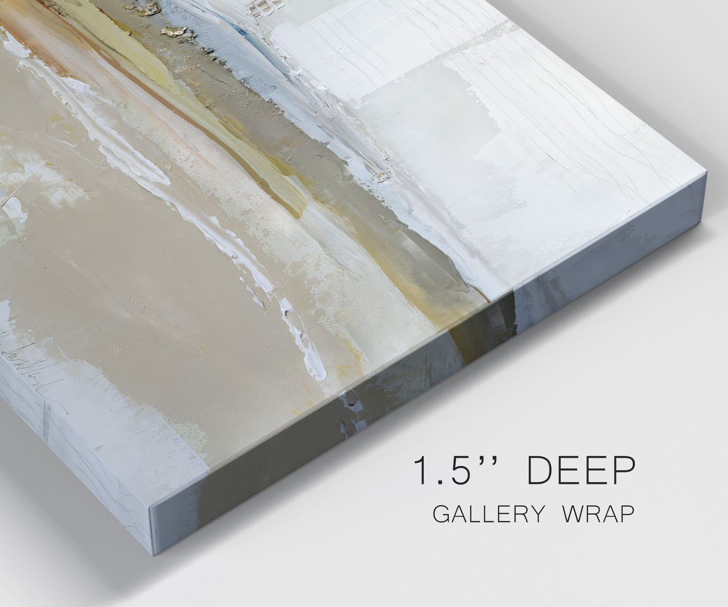 Close-up view of wrapped canvas corner featuring golden hour light over landscape.