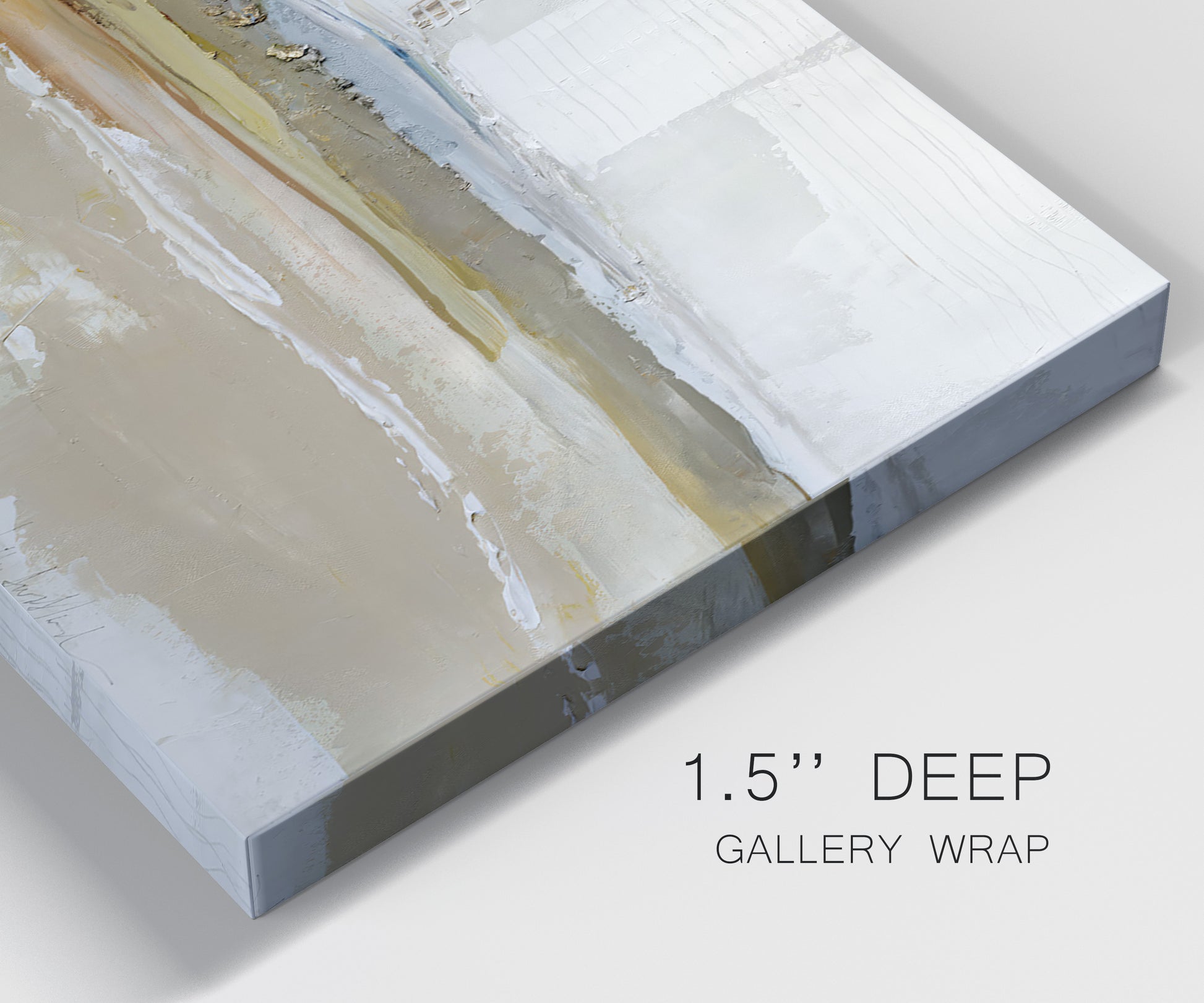 Close-up view of wrapped canvas corner featuring golden hour light over landscape.