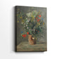 Side view of a canvas art print of a vibrant bouquet with layered petals and natural light, showing gallery-wrapped depth.
