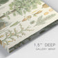Close-up view of wrapped canvas corner featuring vintage floral botanical collage.