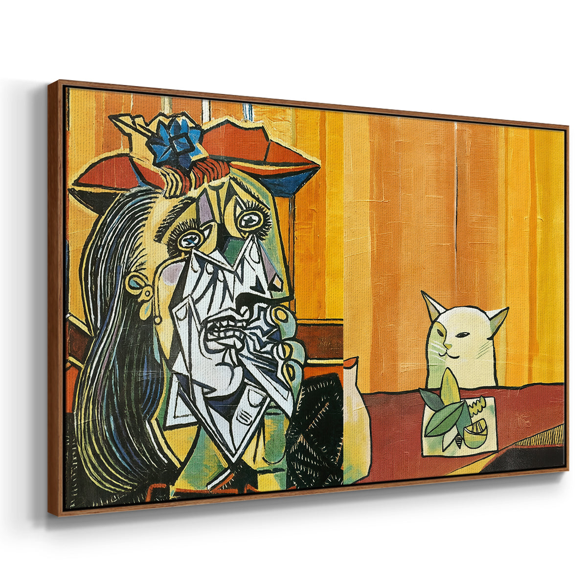 Woman Yelling at a Cat Meme (Picasso Parody) - Floater Framed Canvas Print