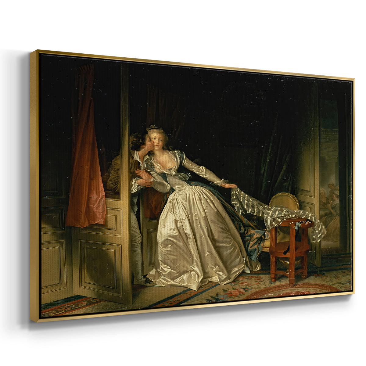 The Stolen Kiss (Le Baiser à la dérobée), c. 1788 - Floater Framed Canvas Print