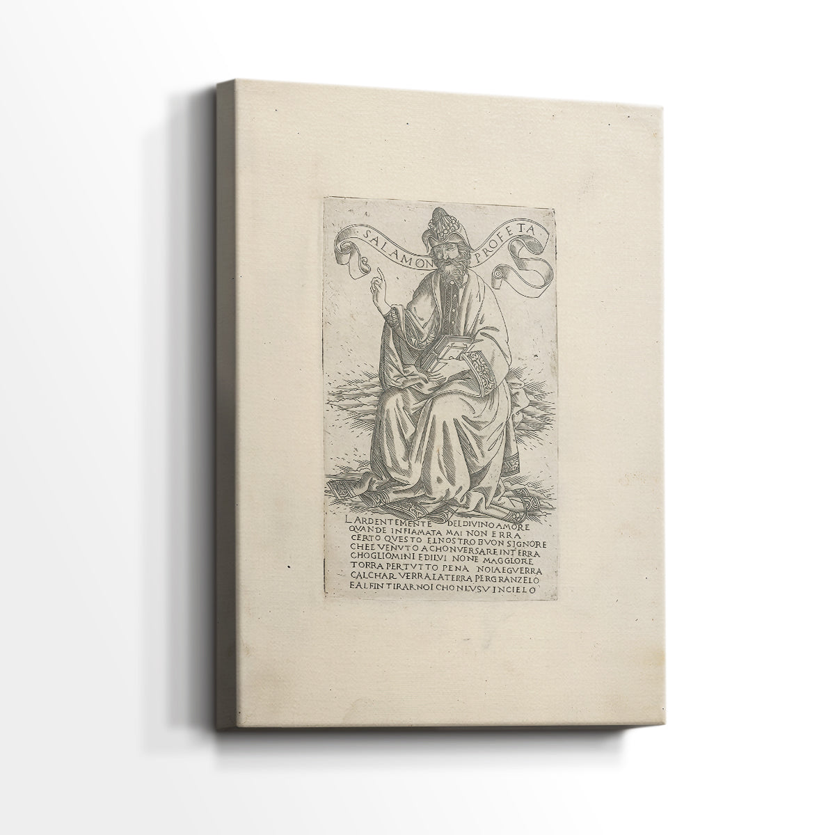 Side view of a canvas art print of a refined illustration with minimal shading and clarity, showing gallery-wrapped depth.