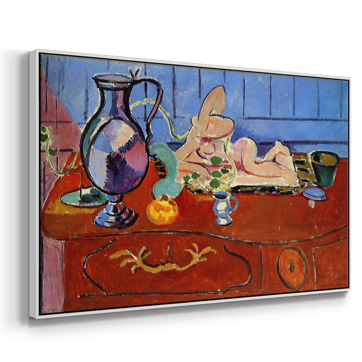 Still Life with a Pewter Jug and Pink Statuette, 1910 - Floater Framed Canvas Print