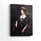 Side view of a canvas art print of a refined portrait with calm expression and soft highlights, showing gallery-wrapped depth.