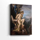 Side view of a canvas art print of a powerful image with strong contrast and emotion, showing gallery-wrapped depth.