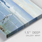 Close-up view of wrapped canvas corner featuring sunrise reflecting across bay waters.