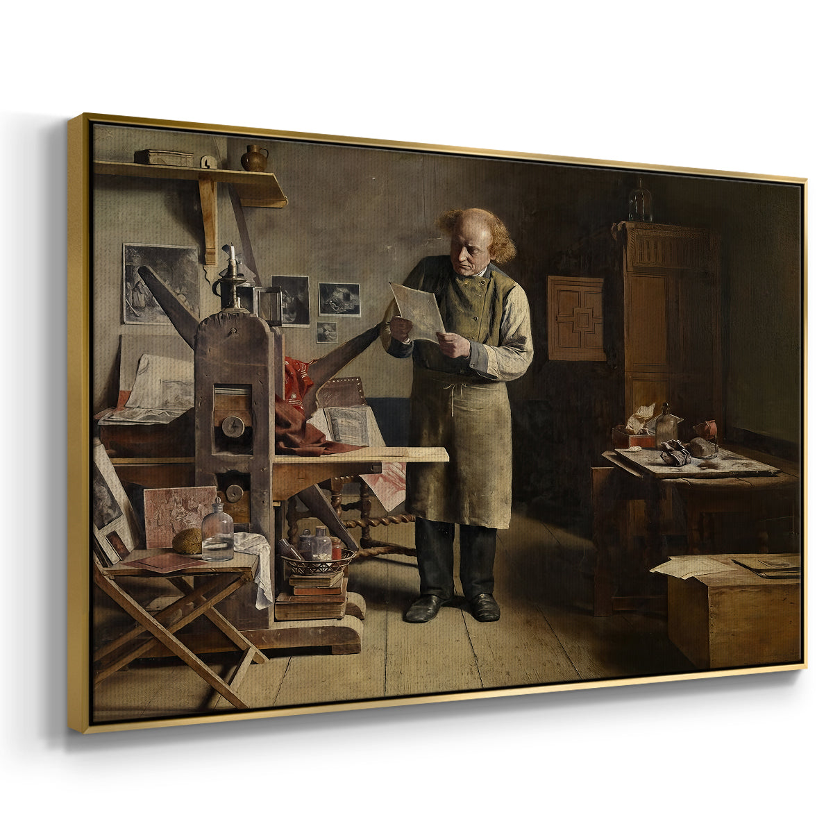 The Plate Printer, 1875 - Floater Framed Canvas Print