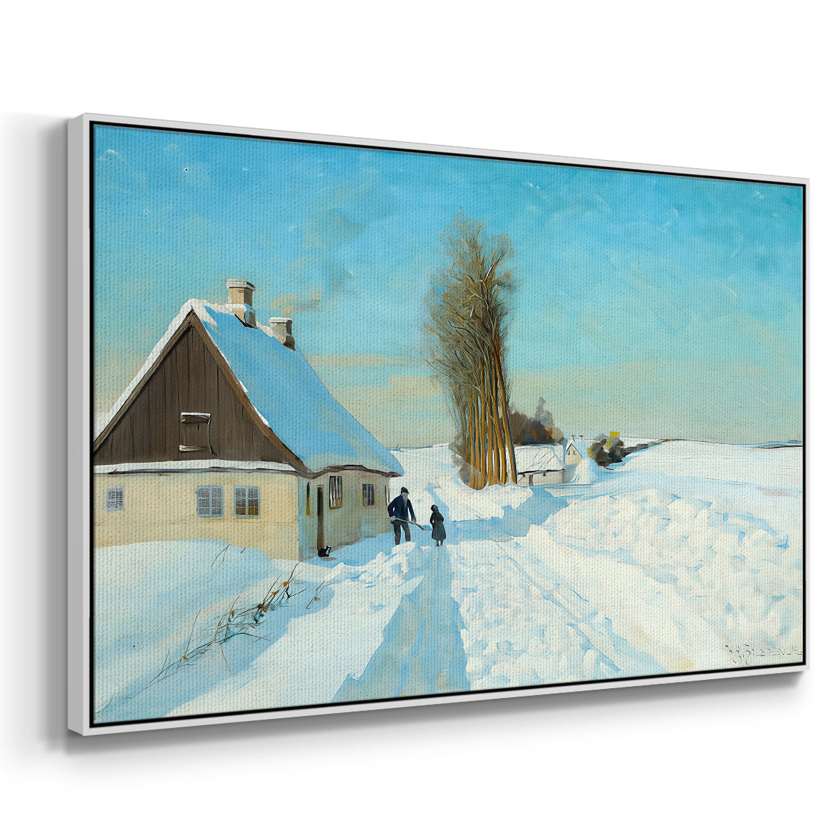 Shoveling Snow on a Beautiful Winter Day, c. 1898 - Floater Framed Canvas Print