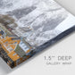 Close-up view of wrapped canvas corner featuring winter village street photography.