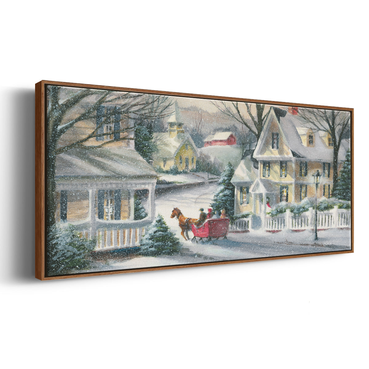 Village Sleigh Ride - Floater Framed Canvas Print