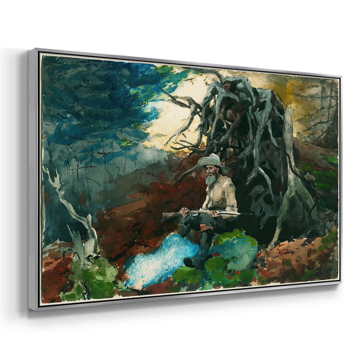 Campfire, Adirondacks, 1892 - Floater Framed Canvas Print