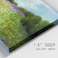 Close-up view of wrapped canvas corner featuring pastoral field with wildflowers.