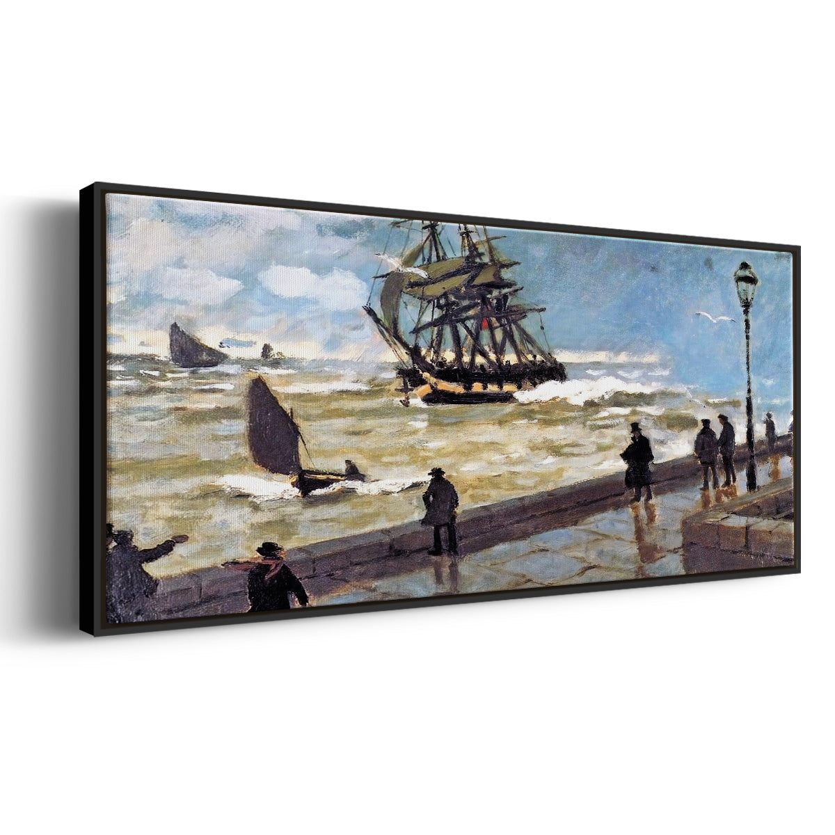 The Jetty at Le Havre Bad Weather, 1870 - Floater Framed Canvas Print