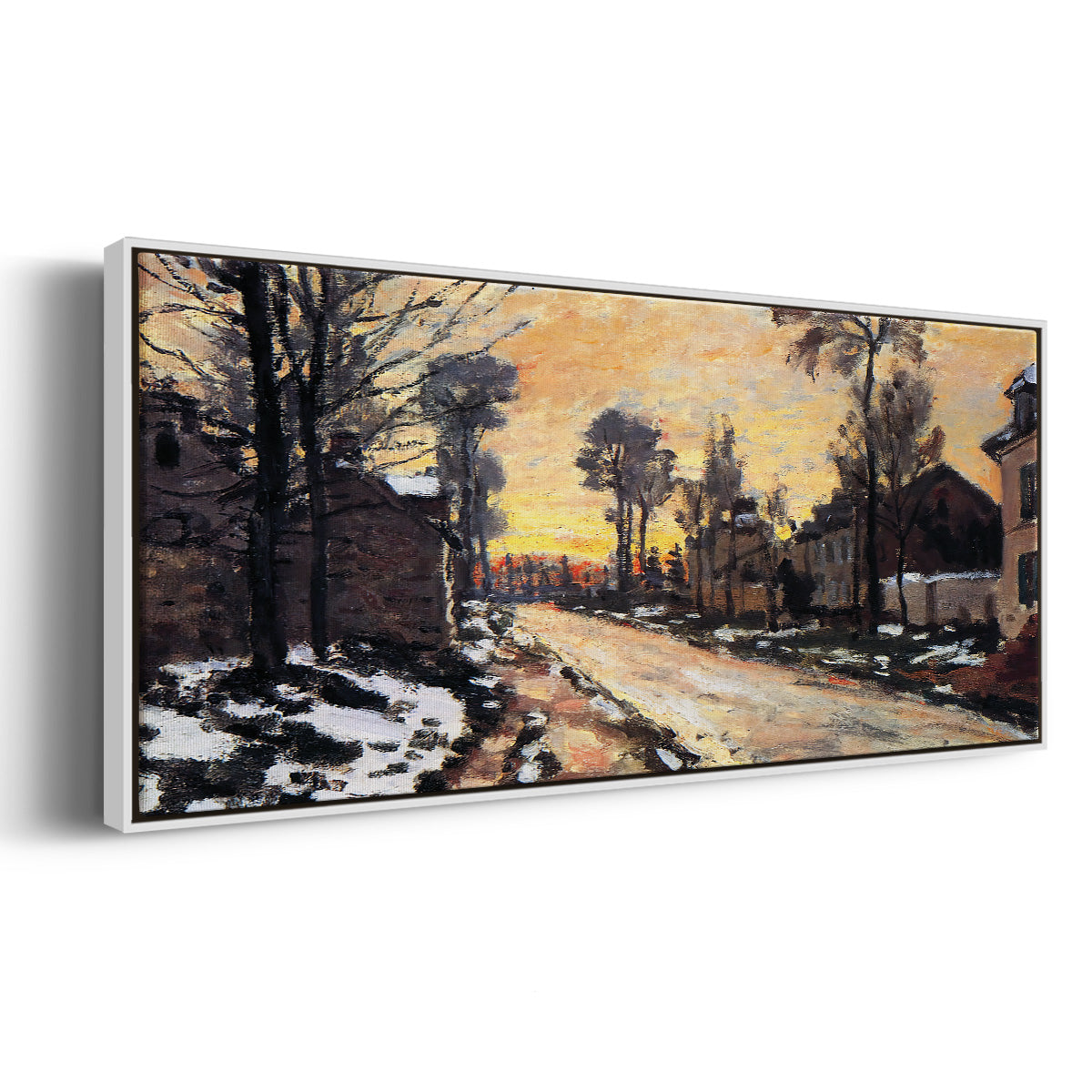 Road at Louveciennes, Melting Snow, Sunset, 1870 - Floater Framed Canvas Print