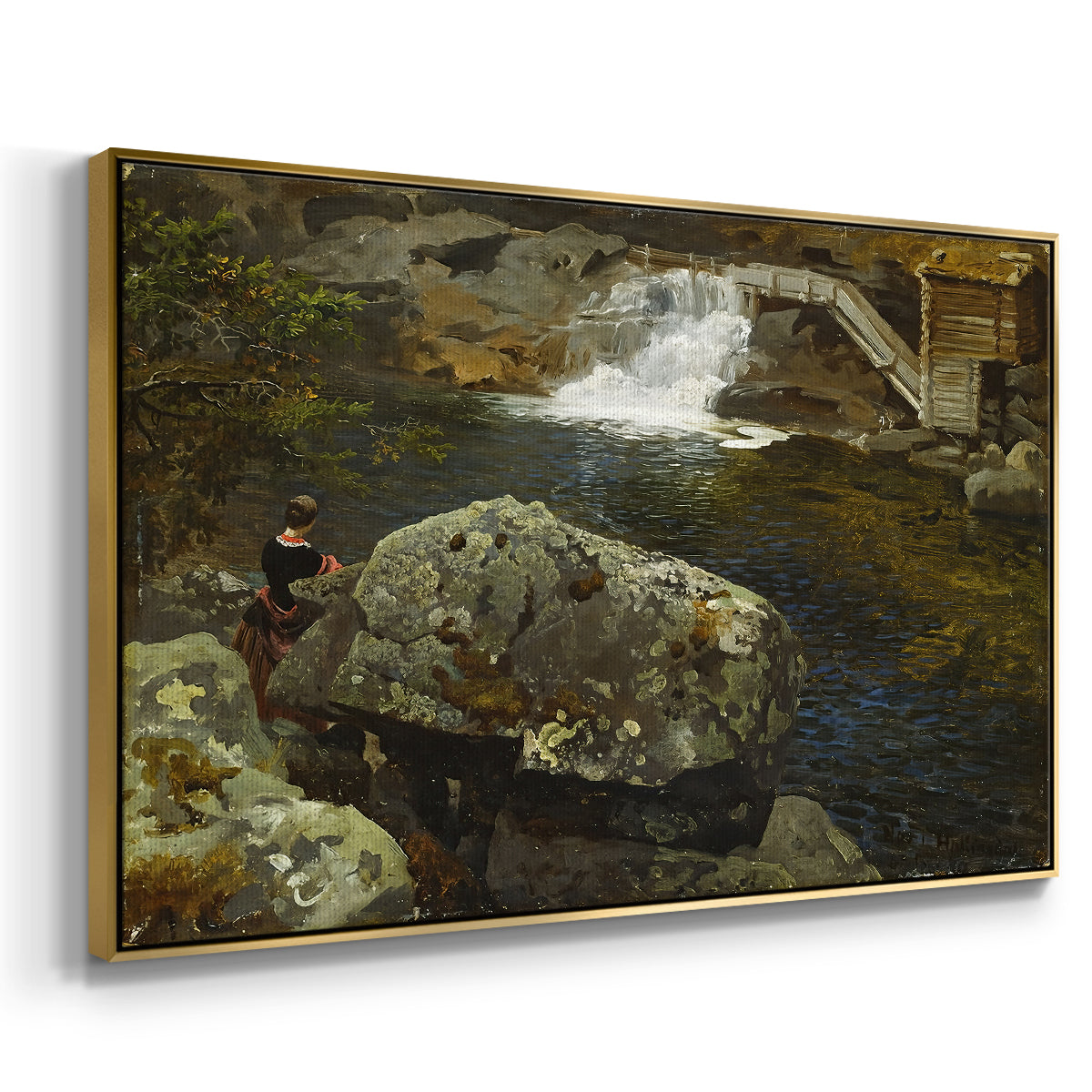 By the Mill Pond (En Mølledam), 1850 - Floater Framed Canvas Print