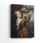 Side view of a canvas art print of a composed portrait with fruit and gentle shading, showing gallery-wrapped depth.