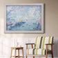 Impressionist industrial harbor scene by Paul Signac in an ornate weathered white frame displayed in a light-toned interior setting.