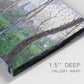 Close-up view of wrapped canvas corner featuring spring landscape along river.