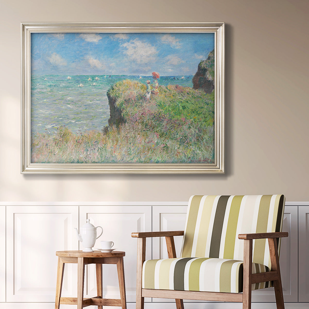 Cliff Walk At Pourville, 1882 - Ornate Framed Canvas Print