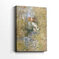 Side view of a canvas art print of a countryside view with animals and muted tones, showing gallery-wrapped depth.