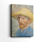 Side view of a canvas art print of a stylized portrait with visible texture and strong contrast, showing gallery-wrapped depth.