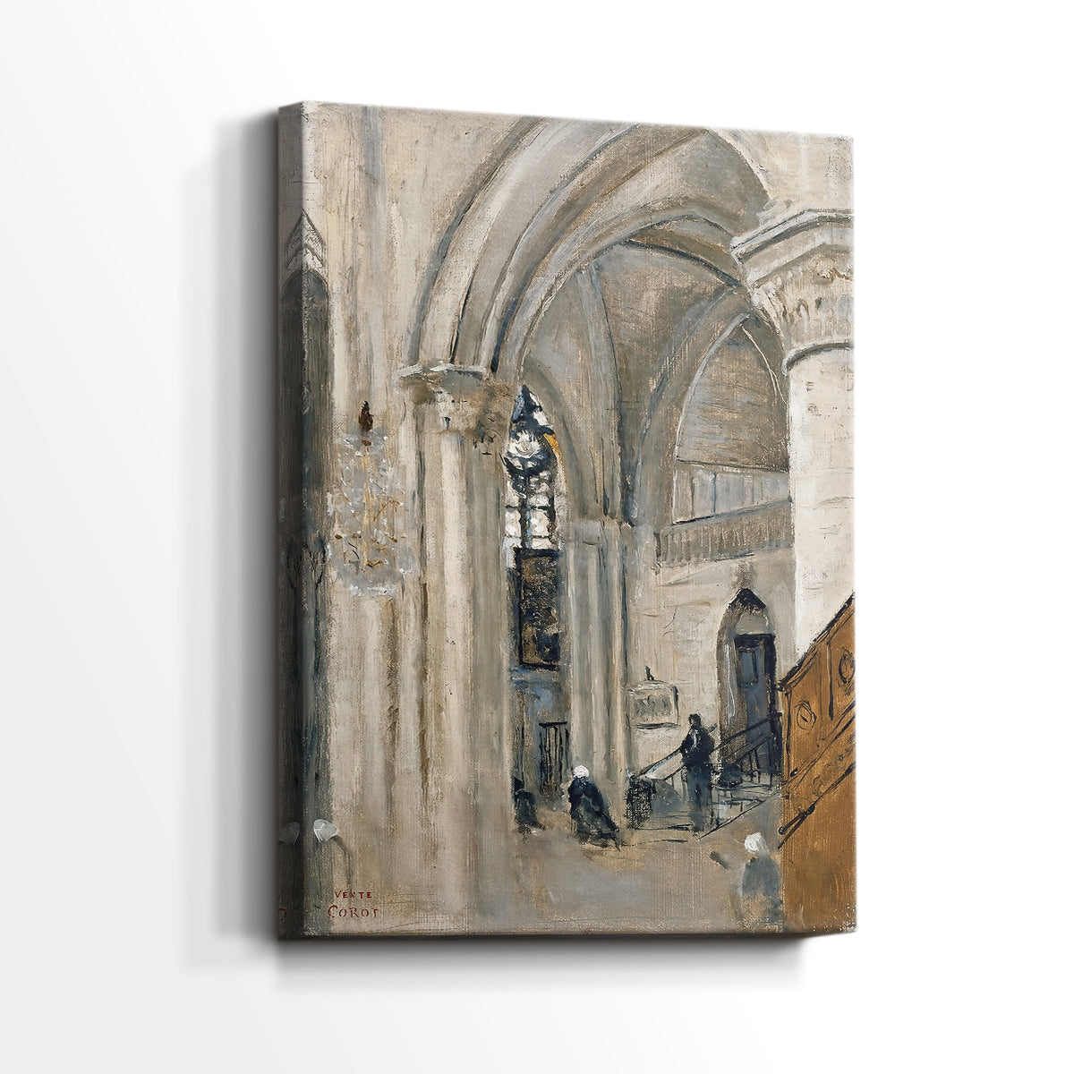Side view of a canvas art print of a calm composition with vaulted space and subtle detail, showing gallery-wrapped depth.