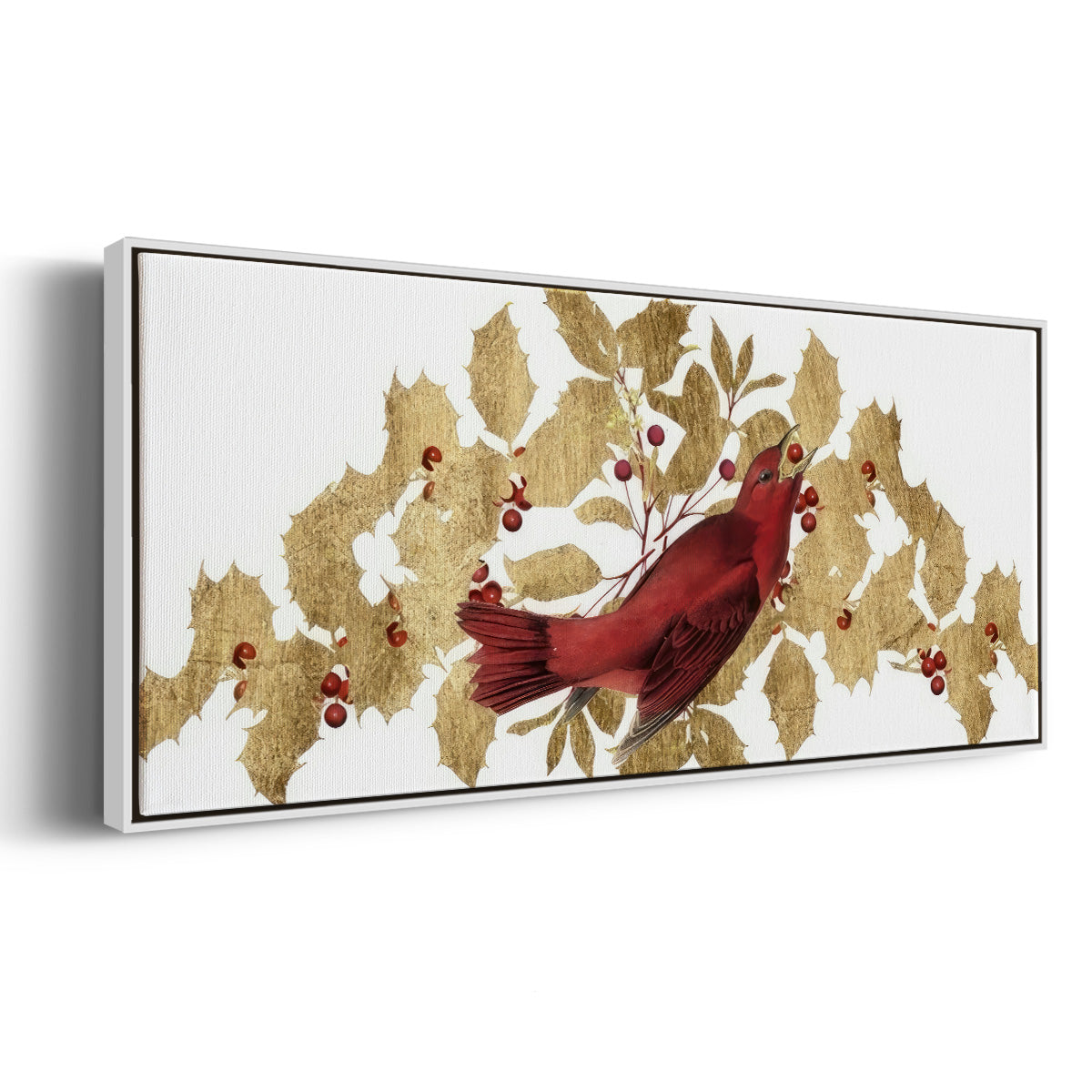 Red Bird Christmas Collection D - Floater Framed Canvas Print