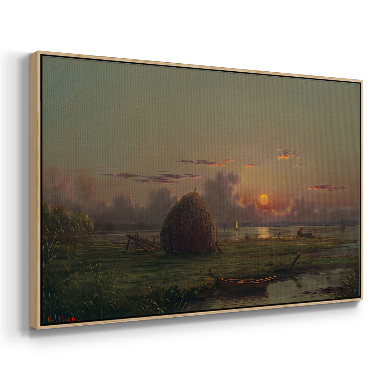 Haystack at Sunset, 1880 - Floater Framed Canvas Print