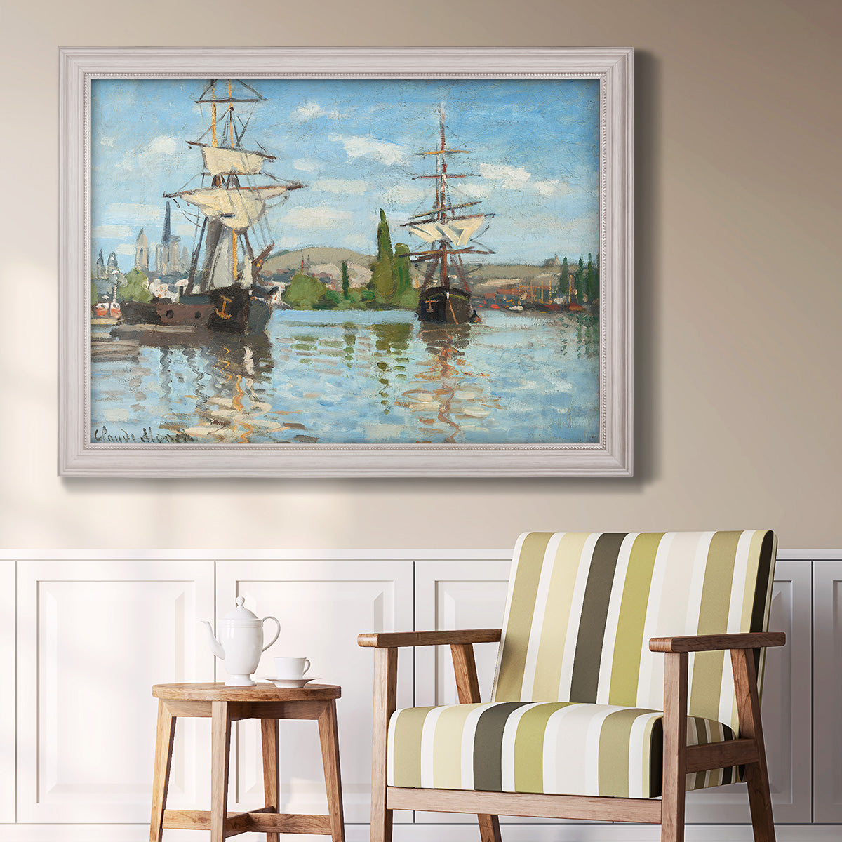 Ships Riding on the Seine - Ornate Framed Canvas Print