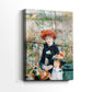 Side view of a canvas art print of a soft portrait with floral accents and vibrant tones, showing gallery-wrapped depth.
