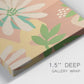 Close-up view of wrapped canvas corner featuring neutral toned botanical floral silhouettes.