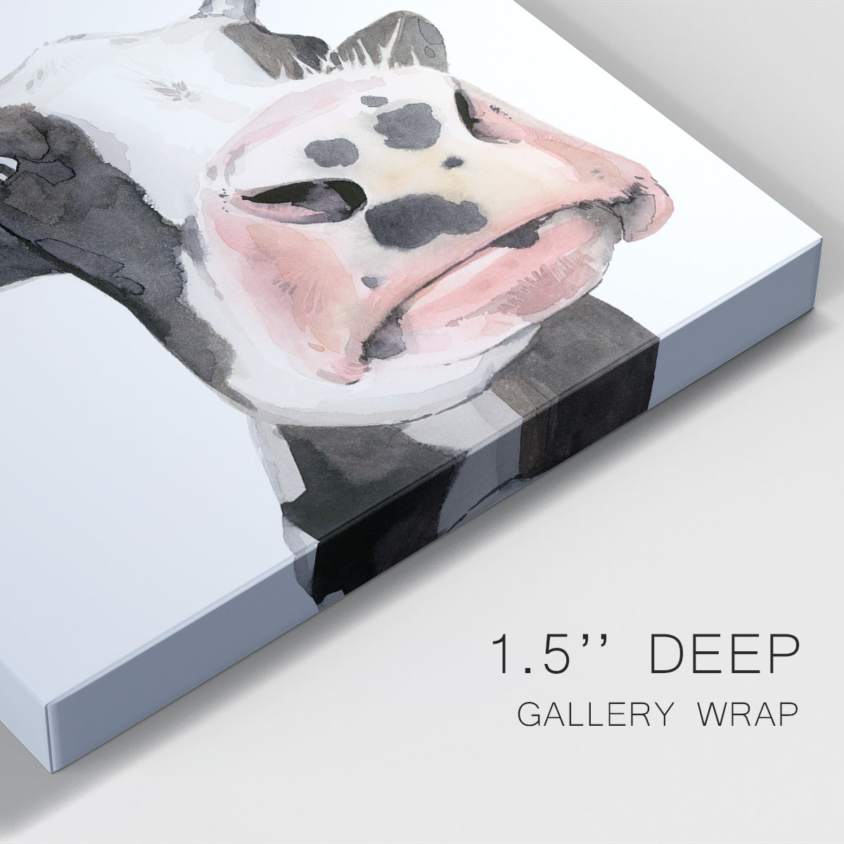 Watercolor Cow Portrait I Premium Gallery Wrapped Canvas - Ready to Hang