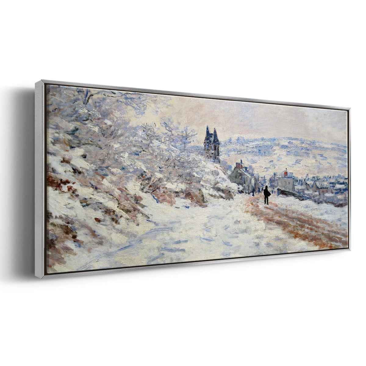 The Road to Vétheuil, Snow Effect, 1879 - Floater Framed Canvas Print