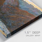 Close-up view of wrapped canvas corner featuring impressionist valley landscape.