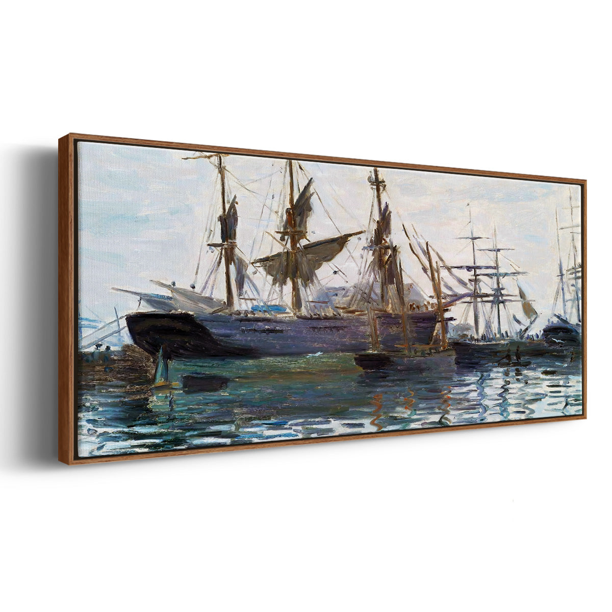 Ships in Harbor, 1873 - Floater Framed Canvas Print