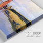 Close-up view of wrapped canvas corner featuring stone breakwater at low tide.