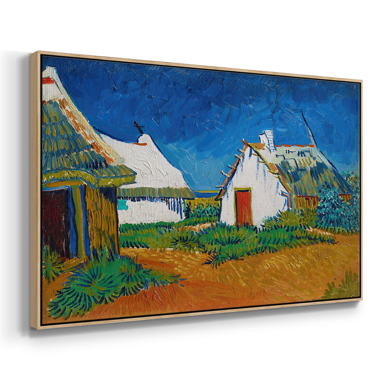 Three White Cottages at Saintes-Maries, 1888 - Floater Framed Canvas Print
