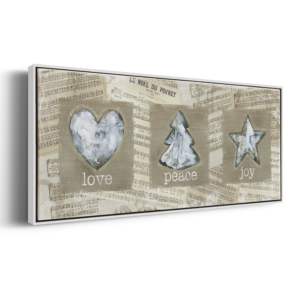 Burlap Music Ornaments - Floater Framed Canvas Print