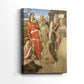 Side view of a canvas art print of a classical scene with balanced form and gentle contrast, showing gallery-wrapped depth.